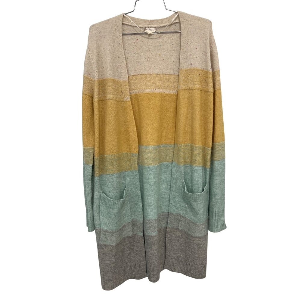 Hem and Thread Colorblock Duster Cardigan Size Small Open Front Multicolor Cozy